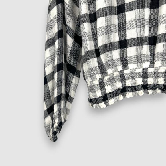 Anthropologie Cloth & Stone Black Gingham Long Sleeve Blouse Size Small - Picture 3 of 6